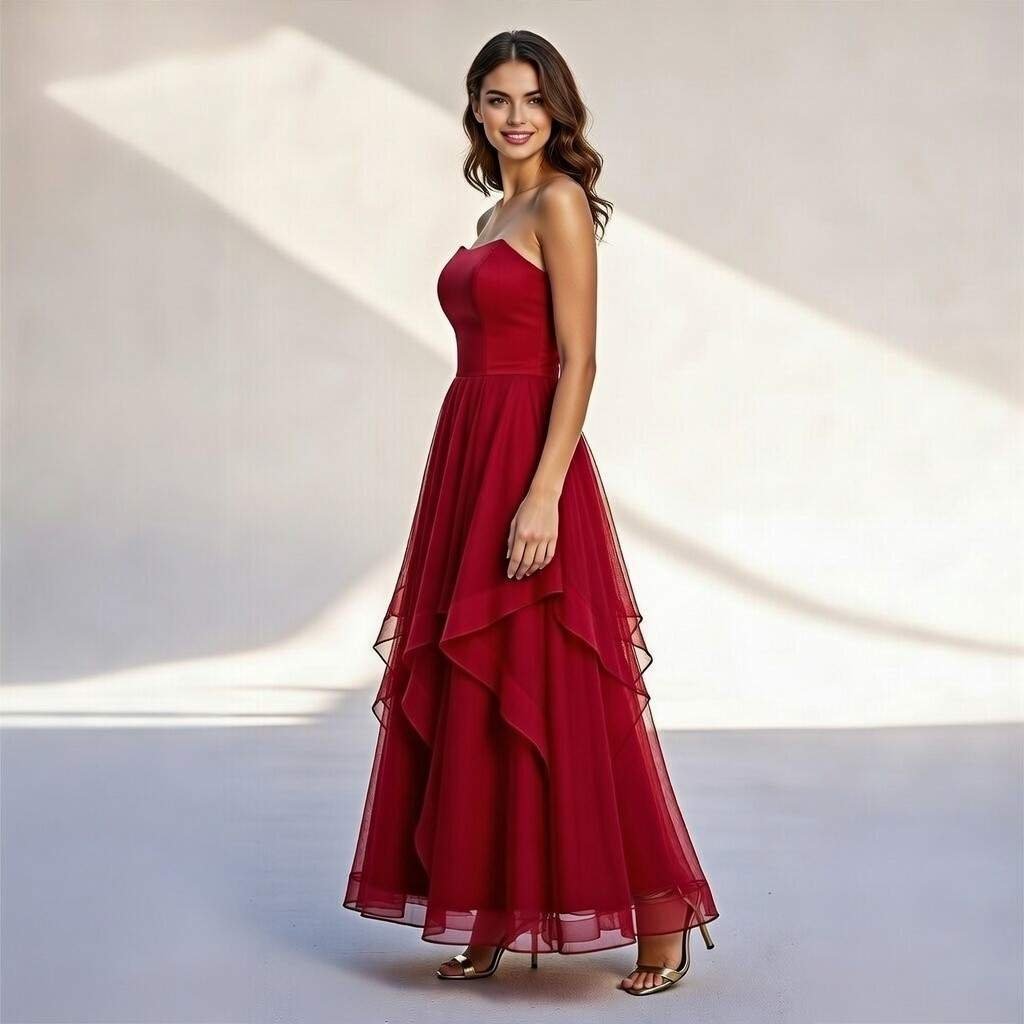 Burgundy Strapless Tulle Prom Dress – Evening Gown for Women 2026 - Image 4