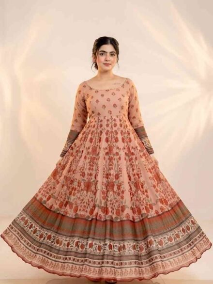 Floral Print Georgette Stitched Anarkali Gown Elegant Long Party Dress for Women