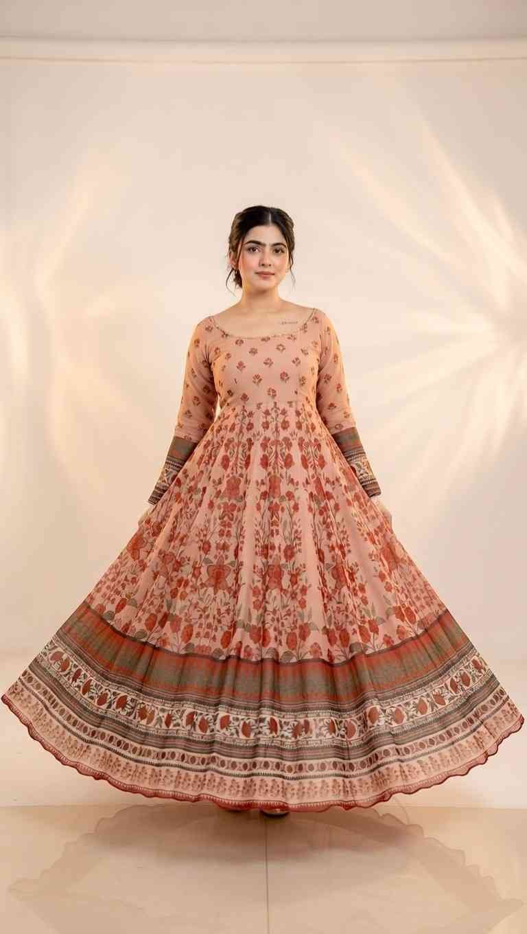 Floral Print Georgette Stitched Anarkali Gown Elegant Long Party Dress for Women